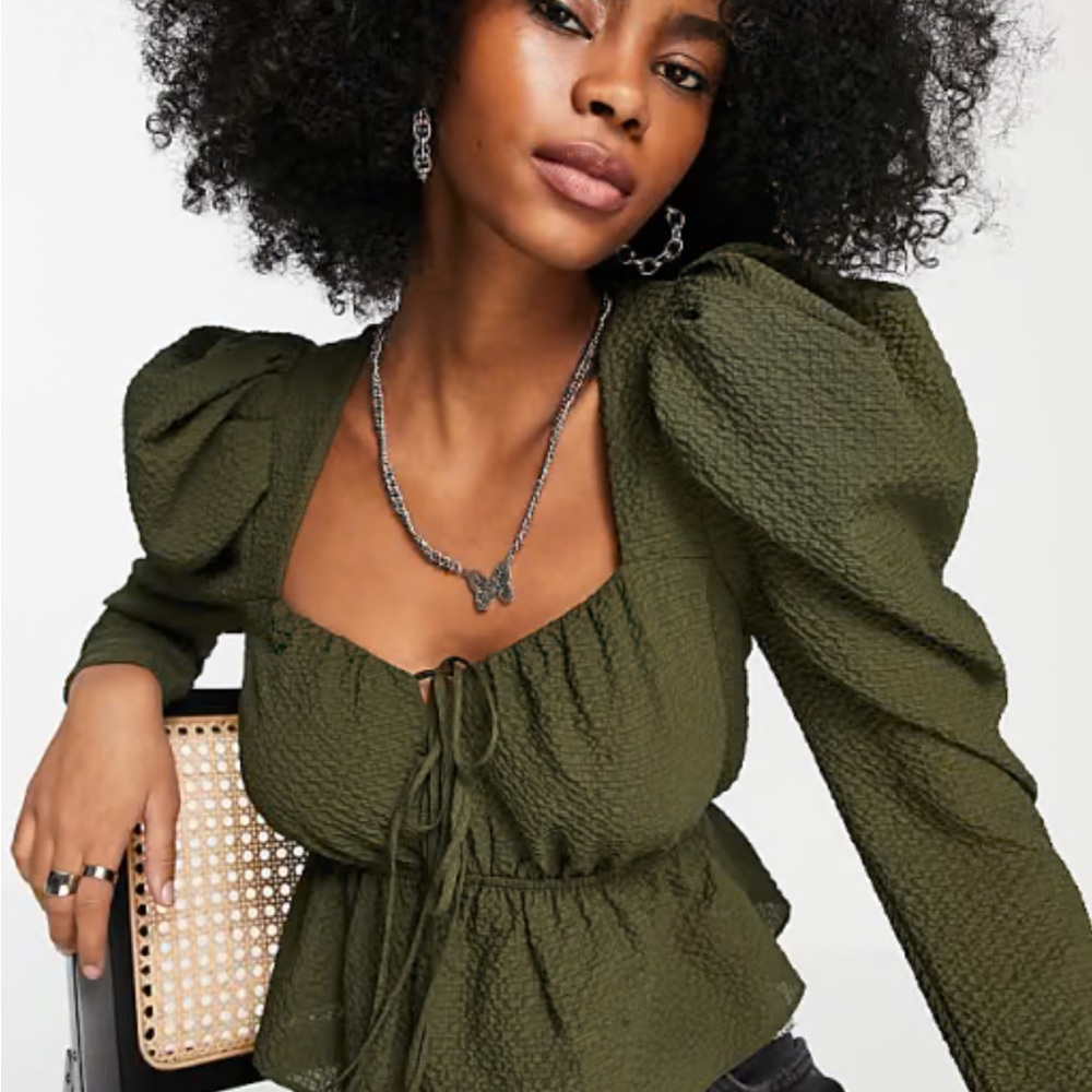 Topshop Puff Sleeve Tie-Front Blouse – Size 8 (NWT)